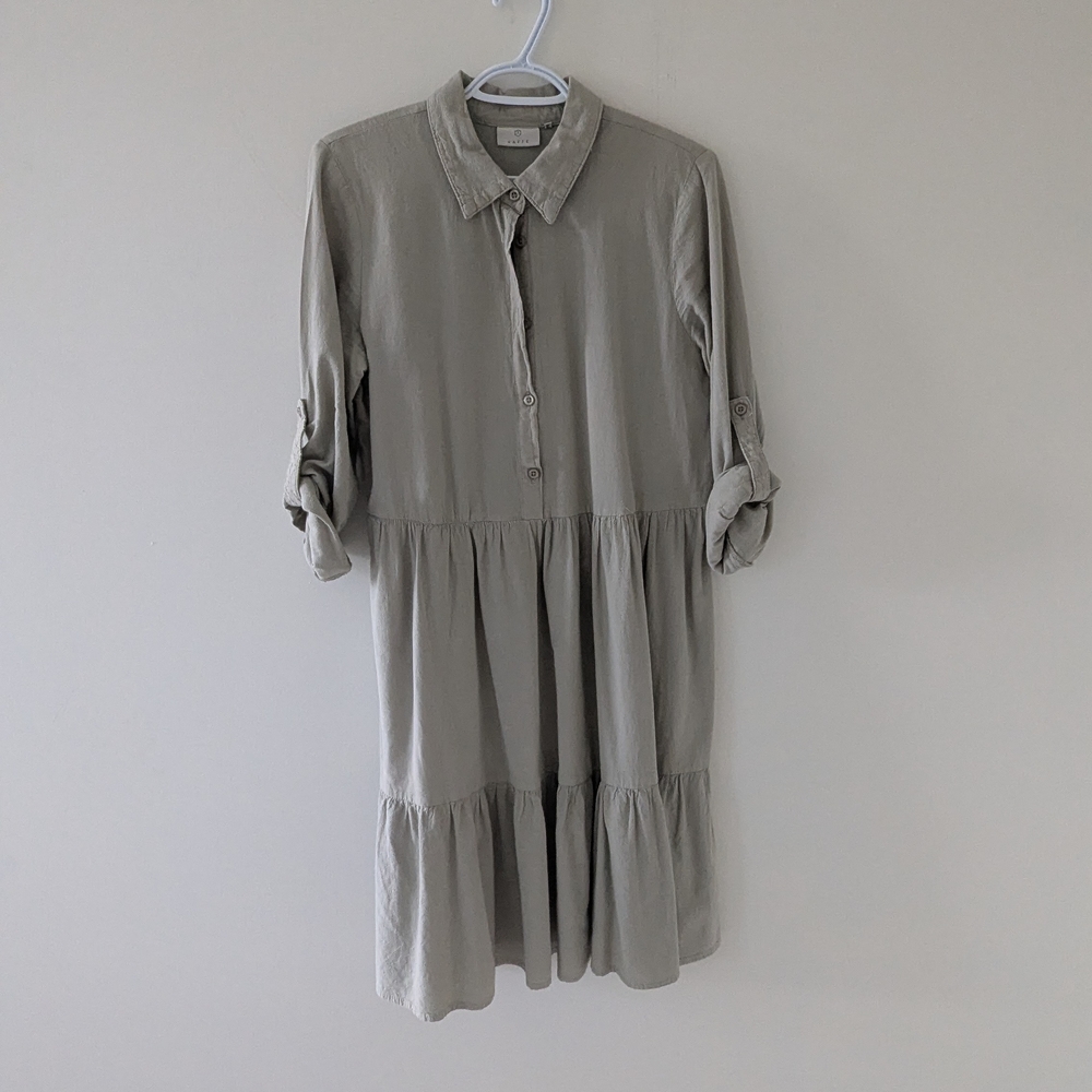 Sage Green Tiered Shirt Midi Dress